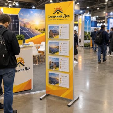 Мобільний стенд з кишенями на виставці сонячних панелей