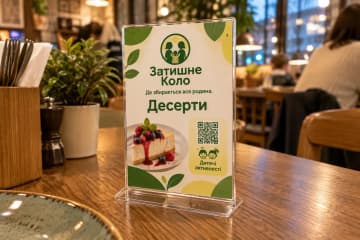 Менюхолдер з десертним меню на столі кафе