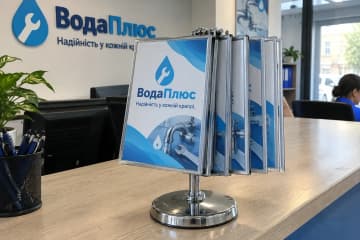 Відвідувачка гортає перекидну систему з фото меблів у салоні