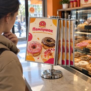 Перекидна система з меню на стіні закладу швидкого харчування