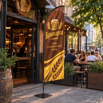 Віндер біля входу в паб з літньою терасою
