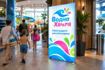 Мобільний лайтбокс біля входу в аквапарк