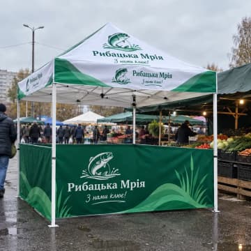 Шатер з друком і бічною стінкою на продуктовому ринку