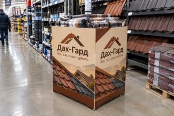 Промо-куб з товаром у відділі покрівельних матеріалів
