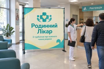 Брендвол Prime для «Родинний Лікар» встановлений у вестибюлі клініки біля рецепції.