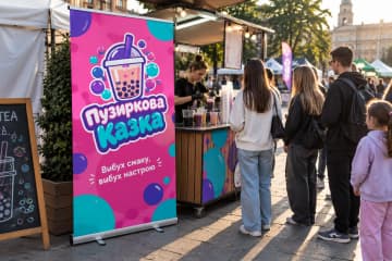 Рол-ап Prime 150×200 см на вуличному фестивалі біля точки з бабл-ті.