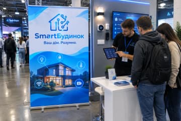 Рол-ап Prime 200×200 см на стенді SmartБудинок на технологічній конференції.