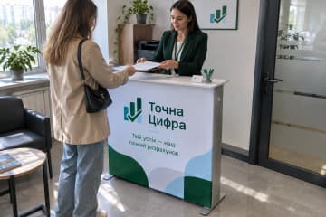 На фото промостіл Textile розміром 103×30 см у приймальні бухгалтерської компанії.