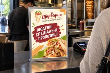 Настільний фреймлайт з акцією на касі закладу швидкого харчування