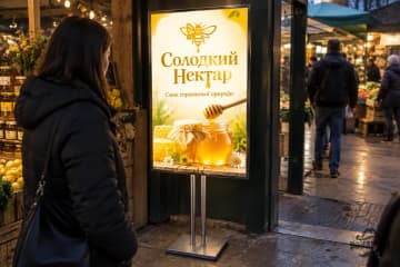 Світловий меню-стенд біля входу на критий ринок