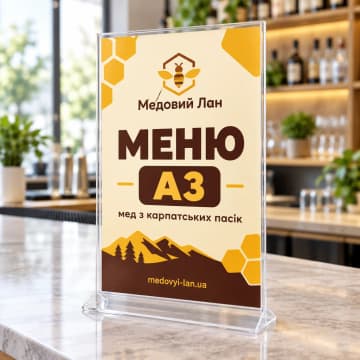 Великий акриловий менюхолдер з меню на барній стійці
