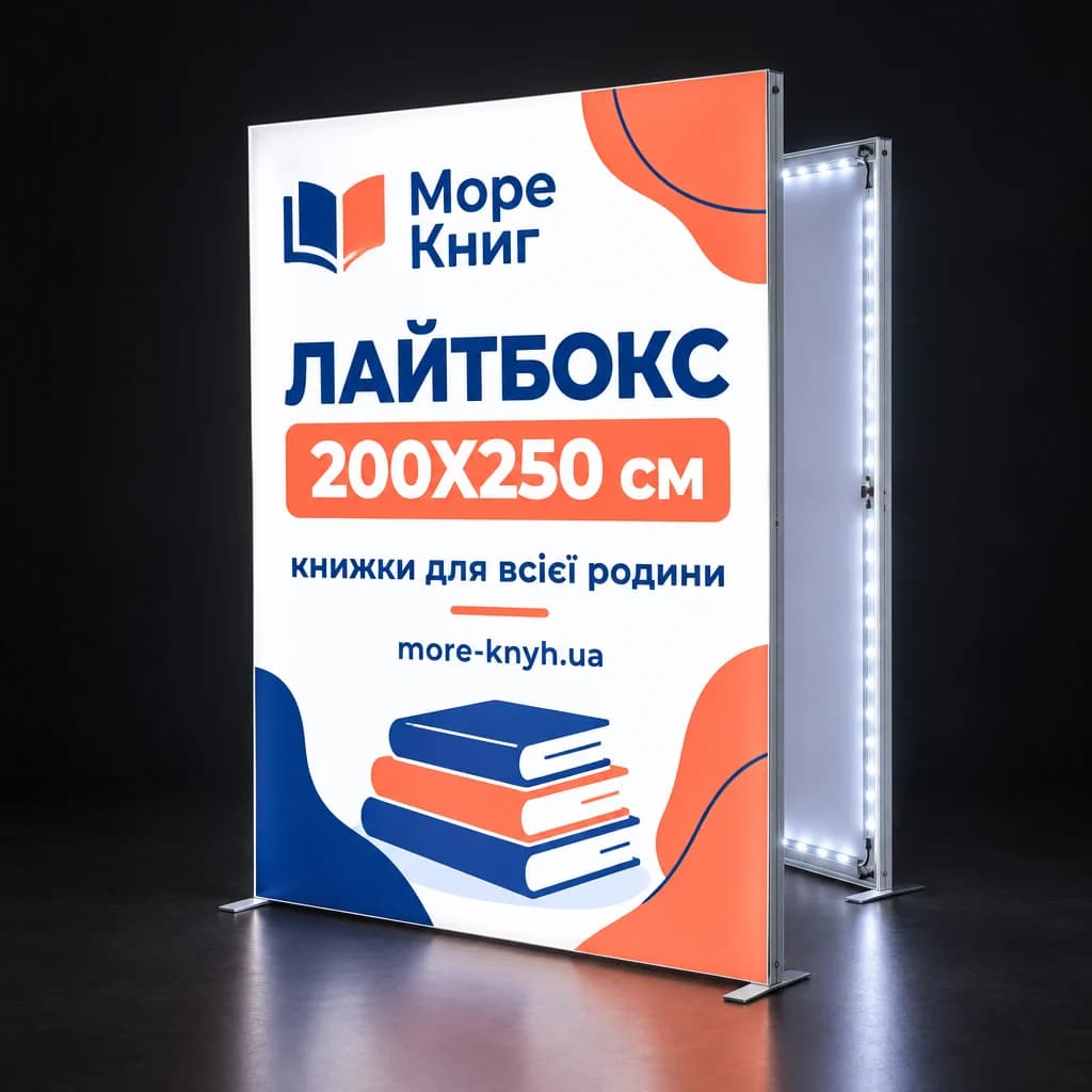 Високий прямокутний лайтбокс з LED-підсвіткою, поруч каркас із діодами