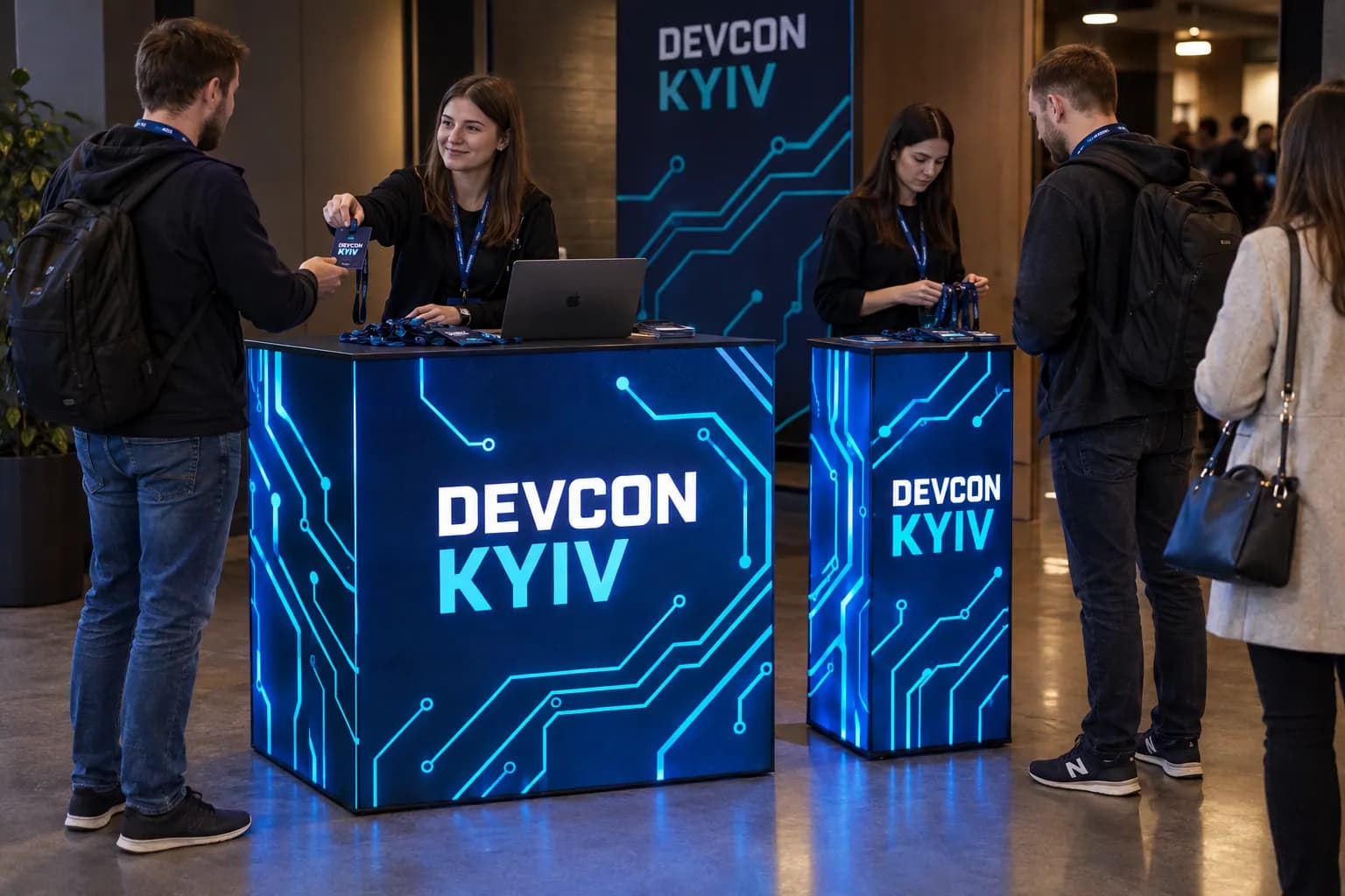 Промостоли Counter One і Counter Mini з підсвіткою на реєстрації IT-конференції