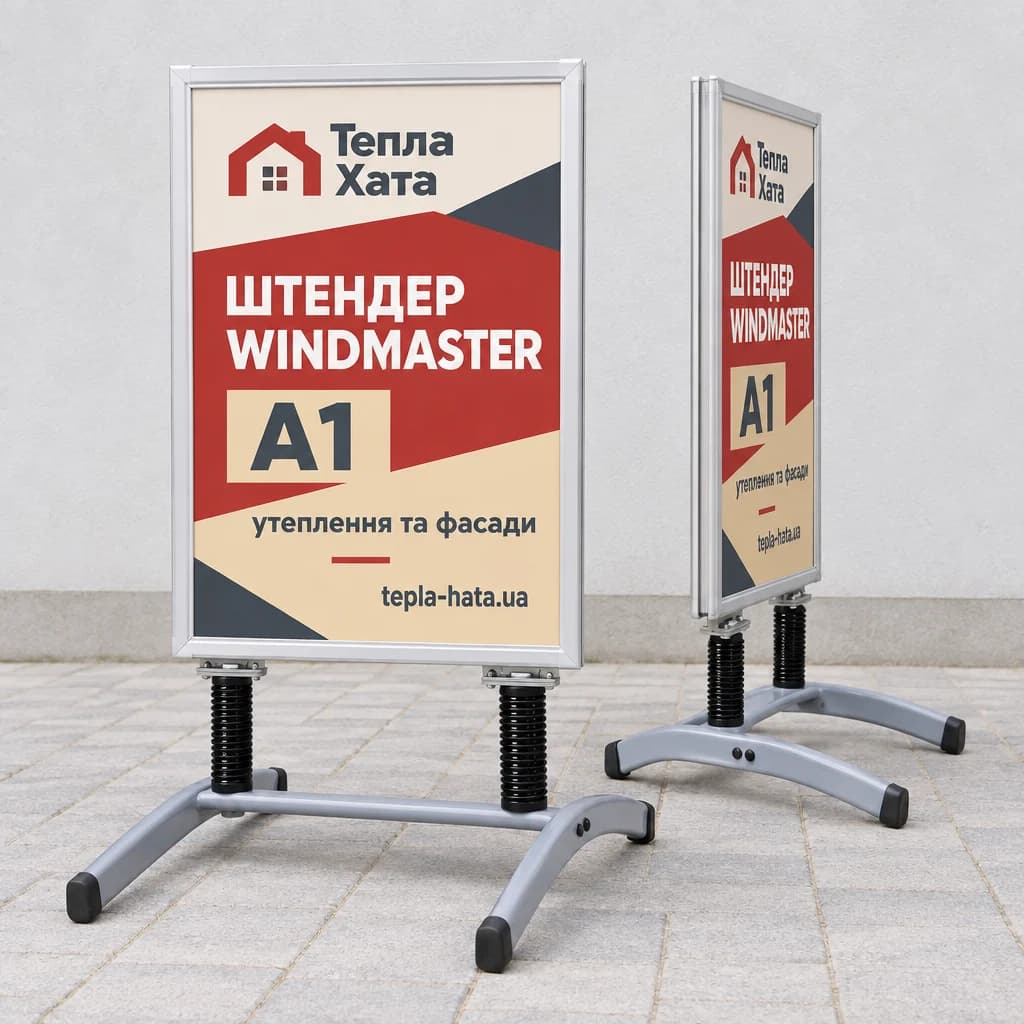 Два штендери Windmaster на пружинних ногах з плакатами на вулиці